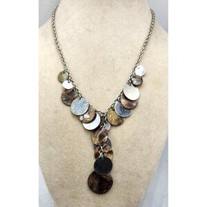 Statement Disc Necklace With Mixed Metal & Shell Accents